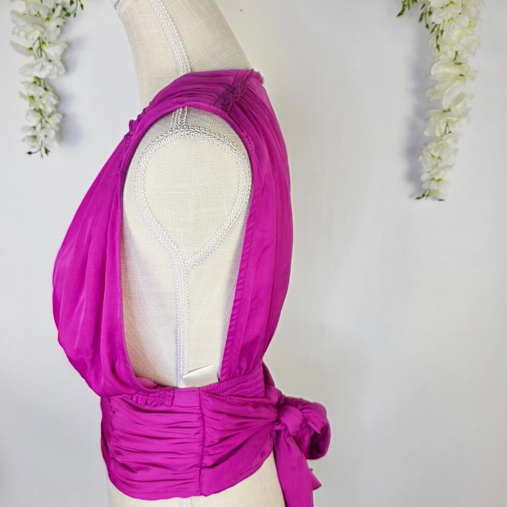 New Free People Crop Top Medium Satin Purple Ruched Tie Back Boho Y2K Festival - Picture 5 of 16